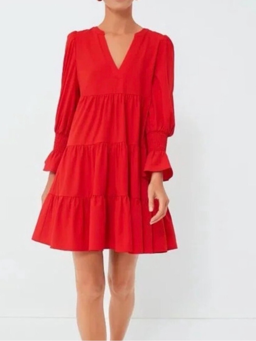 Pomander Place Red Tiered V-Neck Mini Dress